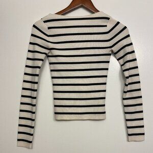 Theory Striped Long Sleeve Boat Neck Top -